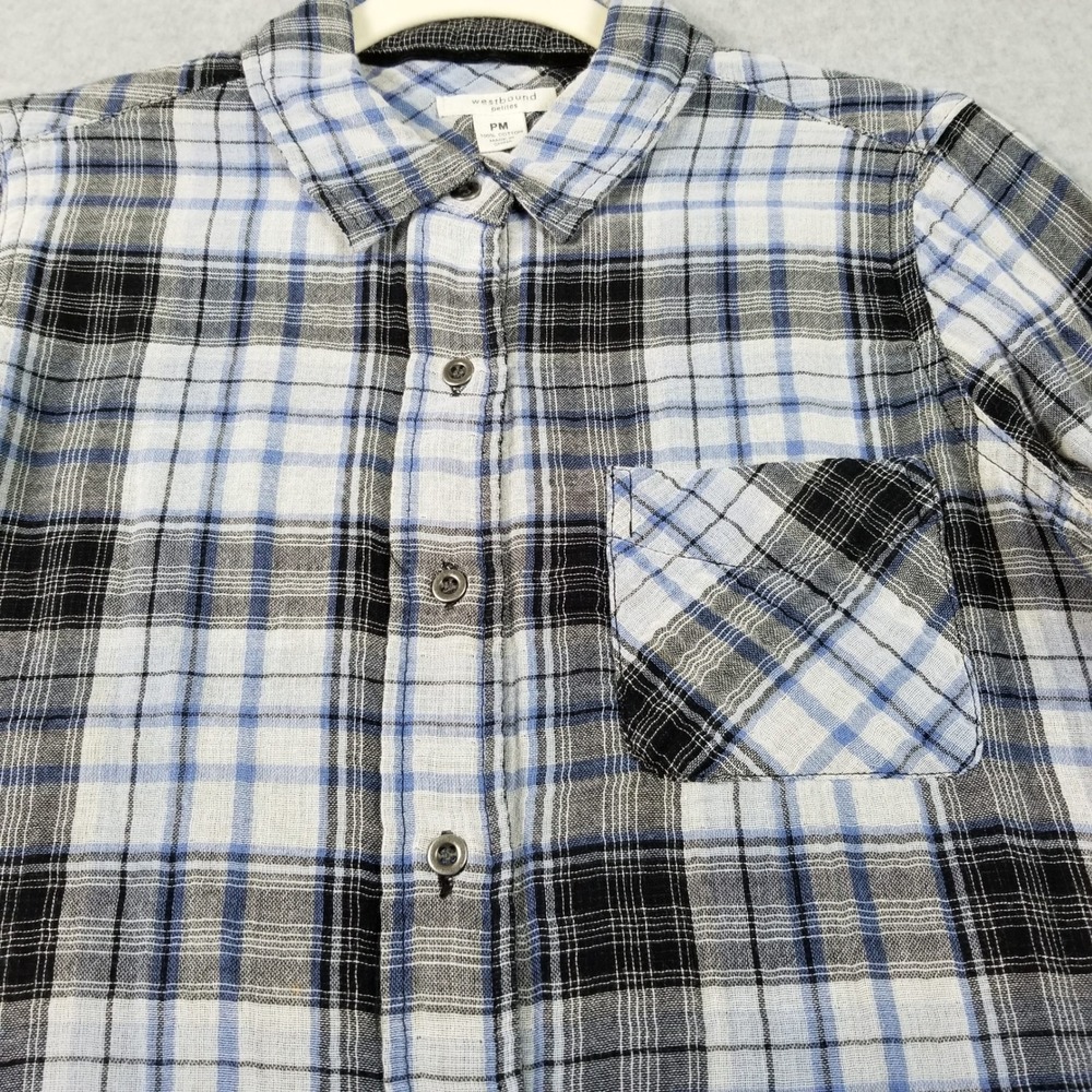 Westbound Button Up Shirt Women's Petite Medium PM Blue Black Plaid Long Sleeves - Picture 2 of 9